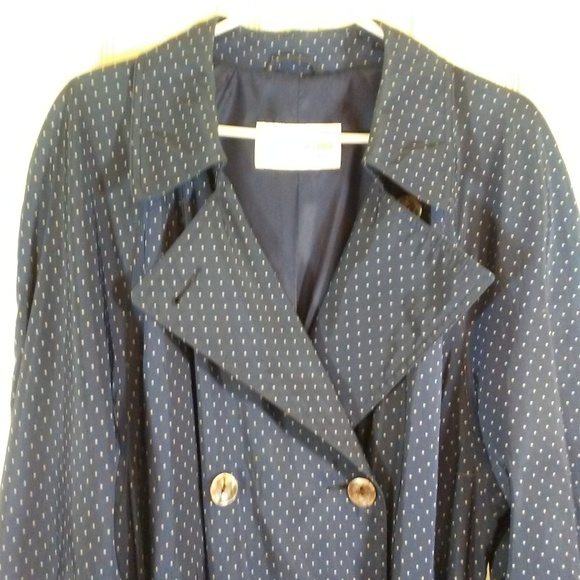Jones New York Vintage Blue Tan Dot Trench Coat - Picture 5 of 8